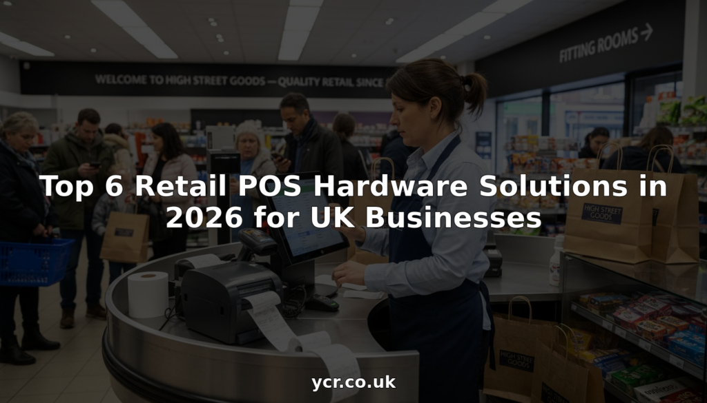 Retail manager using POS terminal at UK shop checkout