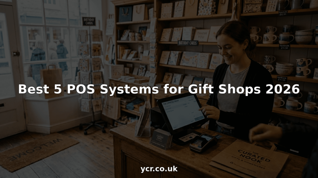 Gift shop owner using touchscreen POS system