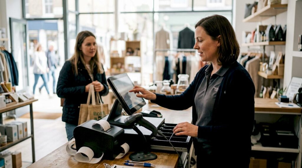 Store manager operating POS hardware devices