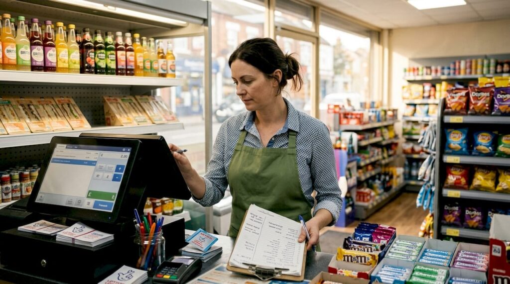 Retail worker operating point-of-sale system