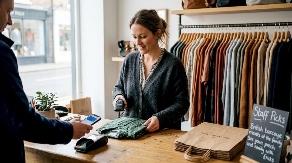 Retail manager using modern POS at counter