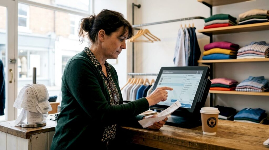 Shop manager uses modular POS system counter