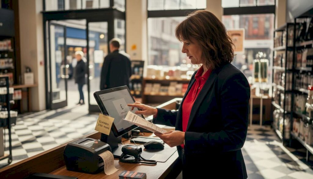 Retail manager uses store POS terminal