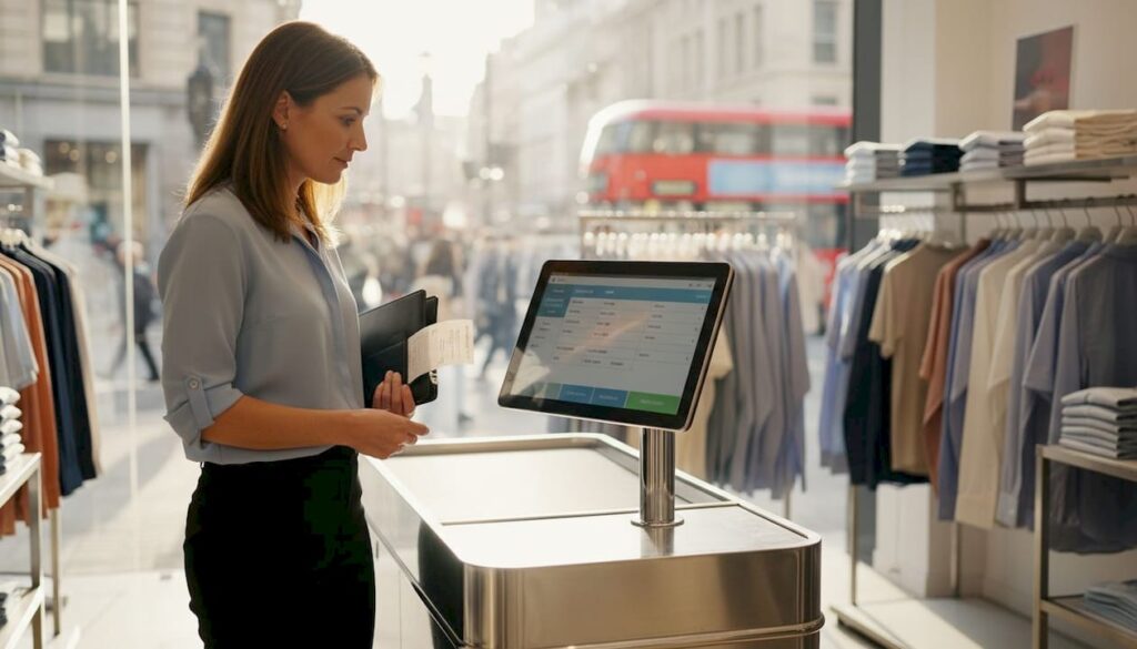 Retail manager using POS in store