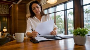 Hospitality manager reviewing tech checklist