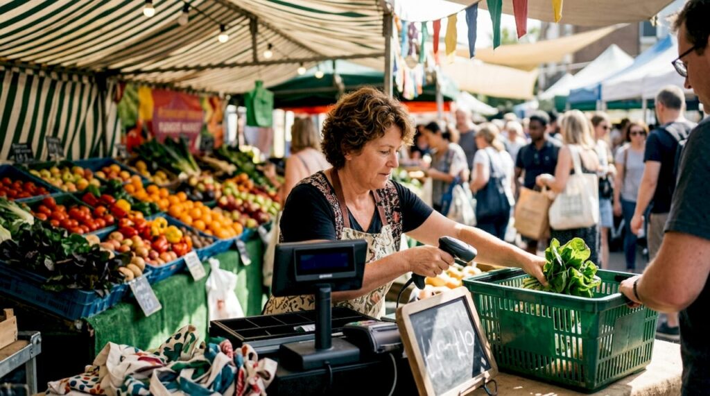 Cashier scanning items at retail checkout