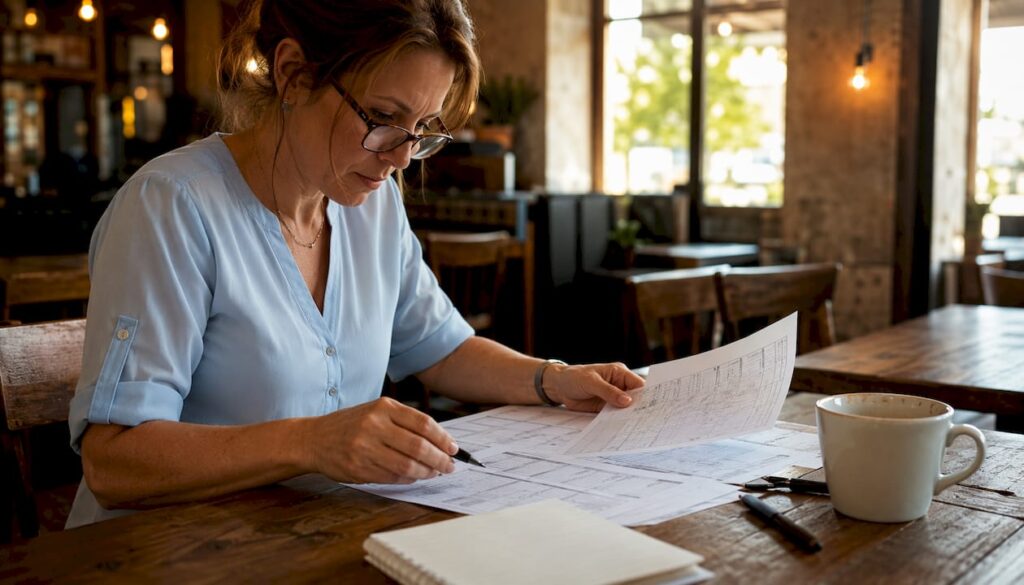 Manager organizing schedules and inventory lists