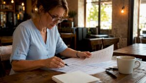 Manager organizing schedules and inventory lists