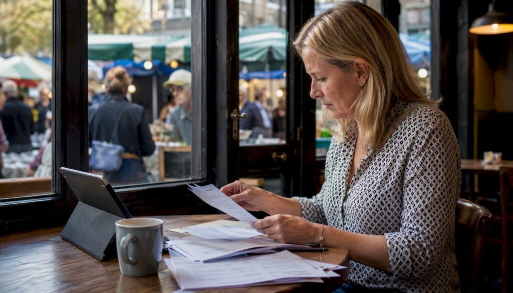Woman managing order forms at office desk