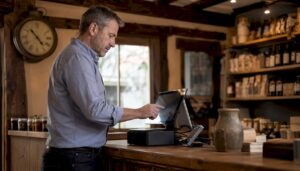 Retail manager using modern POS system